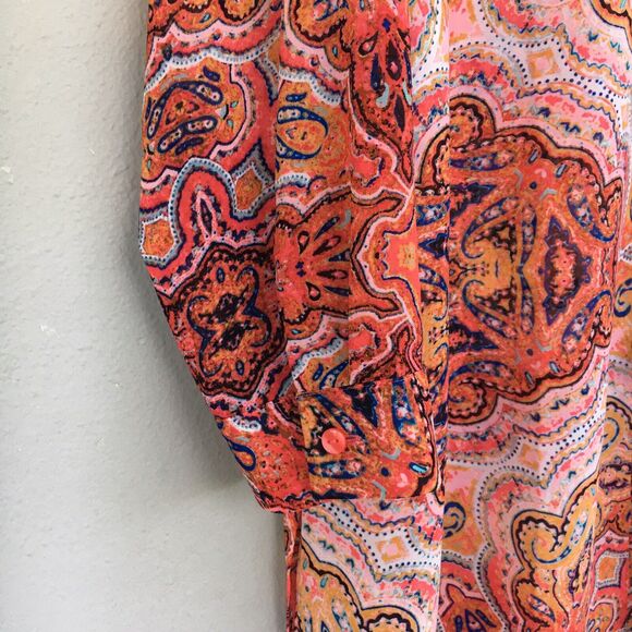 Chico’s Tunic Top 2 L Coral Paisley Light Layer Drapey Coastal Boho Blouse - Picture 5 of 14